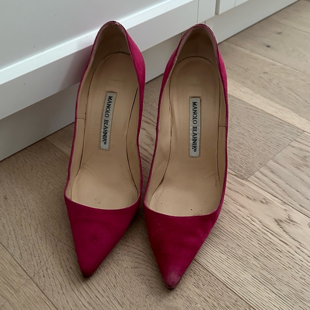 Manolo Blahnik BB 100mm Fuschia Hot Pink Pumps sz 35.5